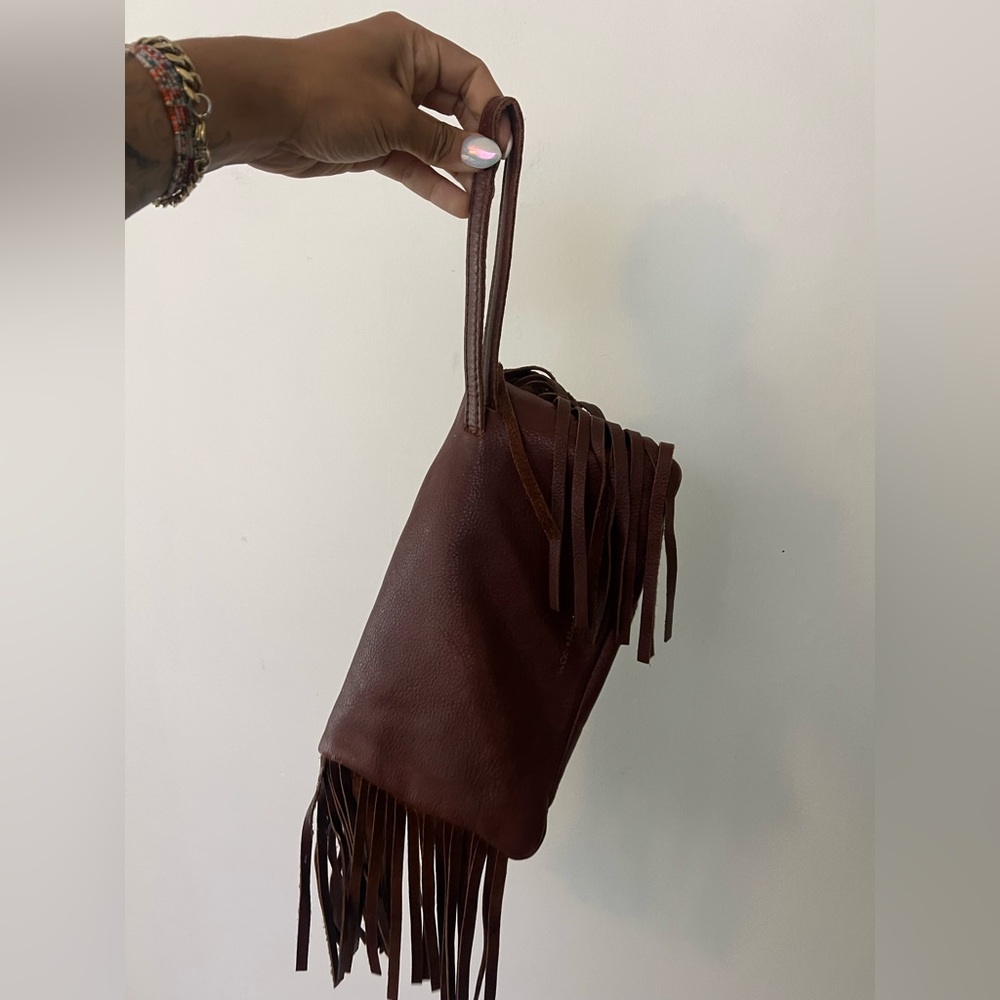 Lucky Brand Chestnut Brown Leather Fringe Wristlet